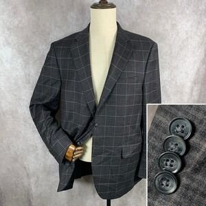 Peter Millar Cashmere Blazer Jacket Men 44T Gray Windowpane Wool Sport Coat Suit
